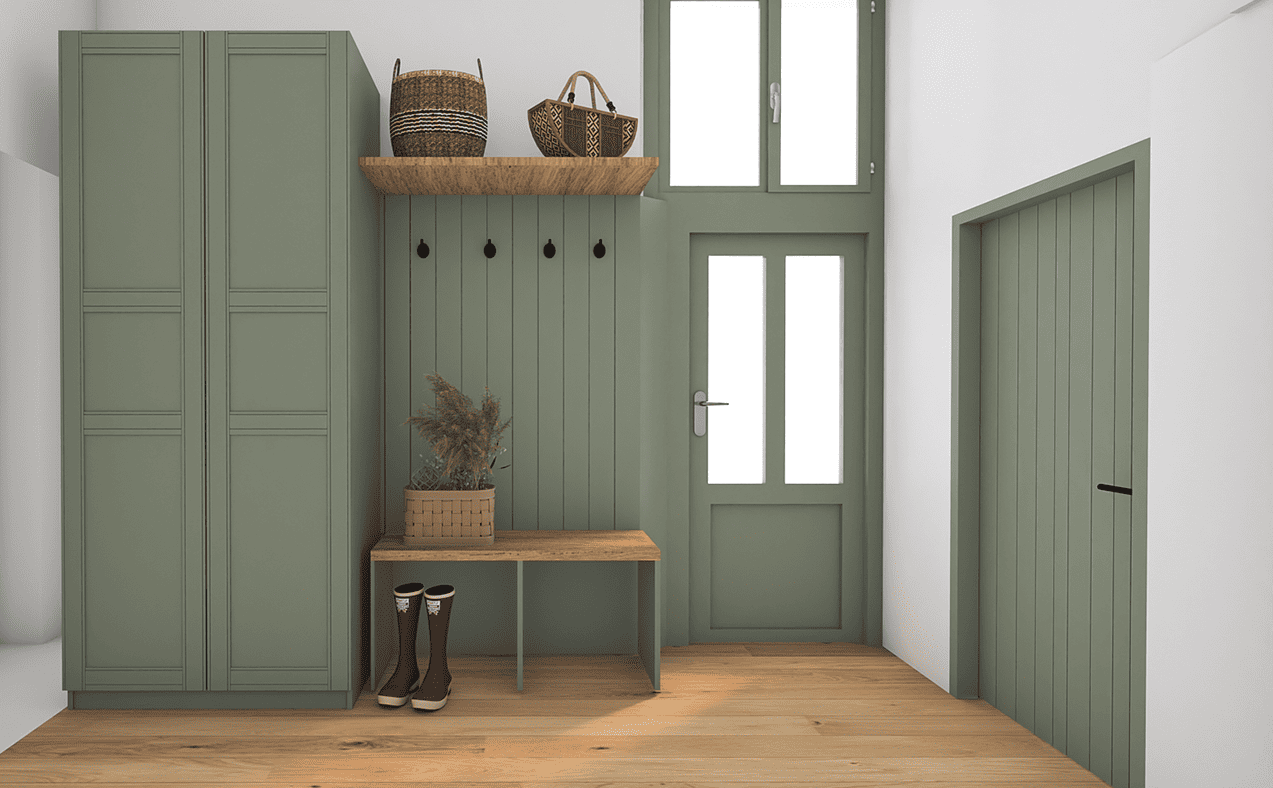 amenagement-entree-sur-mesure-rangements-verts-banc-bois-decoration-montmorillon-thouars