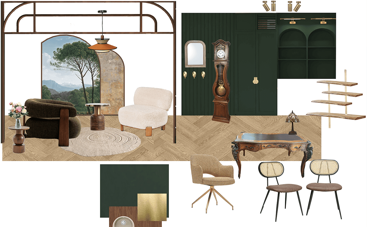 moodboard-ambiance-projet-decoration-interieure-vintage-couleurs-liguge-chauray- cabinet-psychiatre